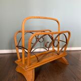 Vintage Wood and Brass Magazine Rack, 1930s