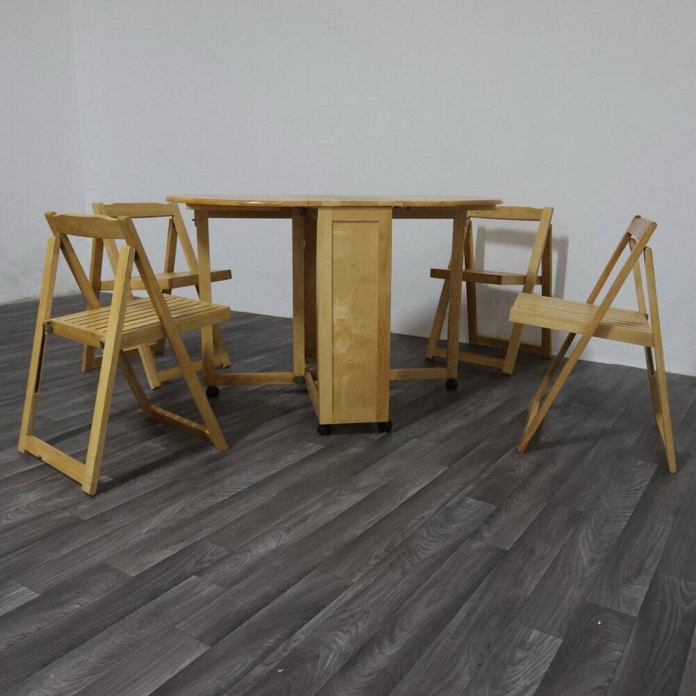 Scandinavian Folding Table and Chairs, 1980s, Set of 2