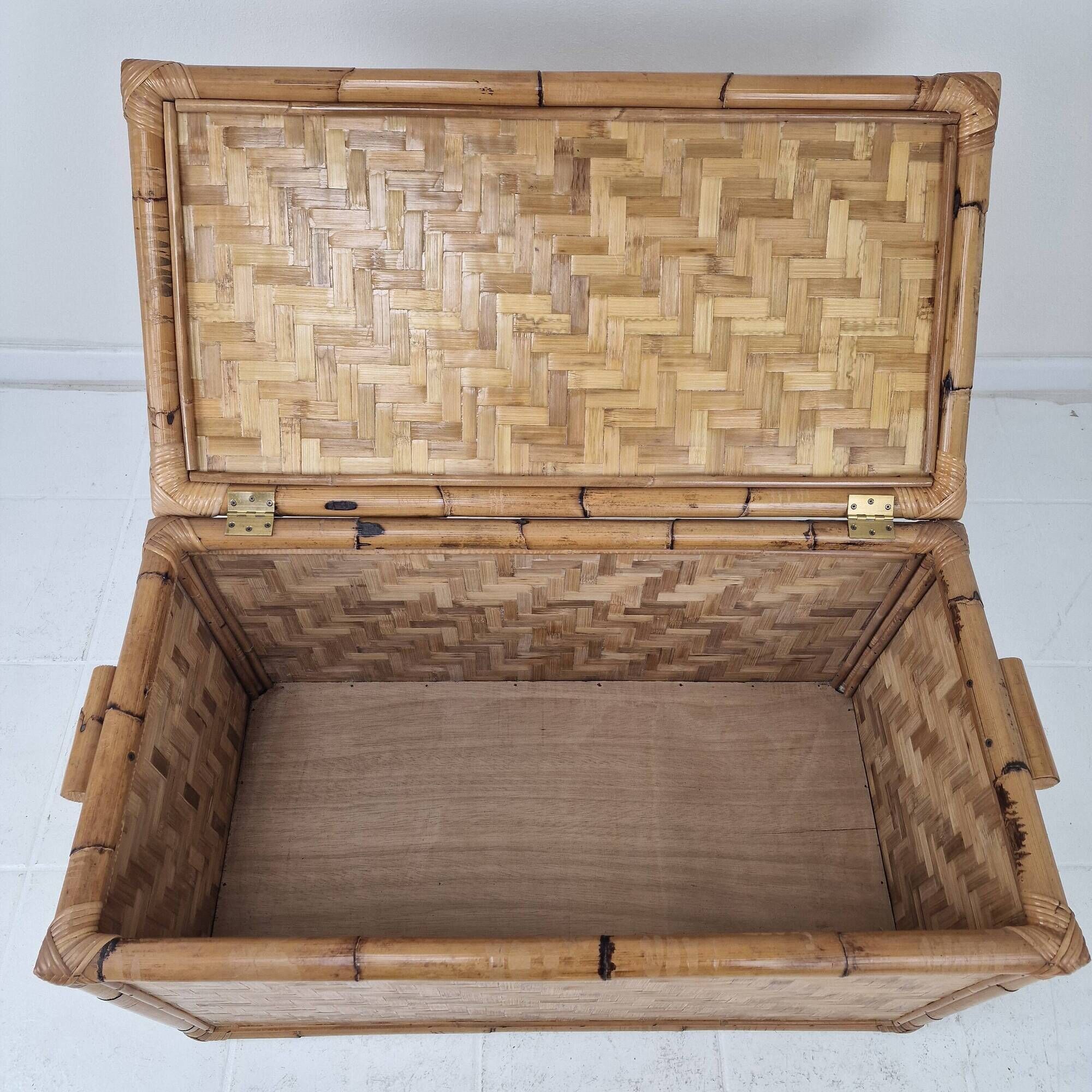 Mid-Century Italian Woven Rattan and Bamboo Blanket Chest or Trunk, 1970's