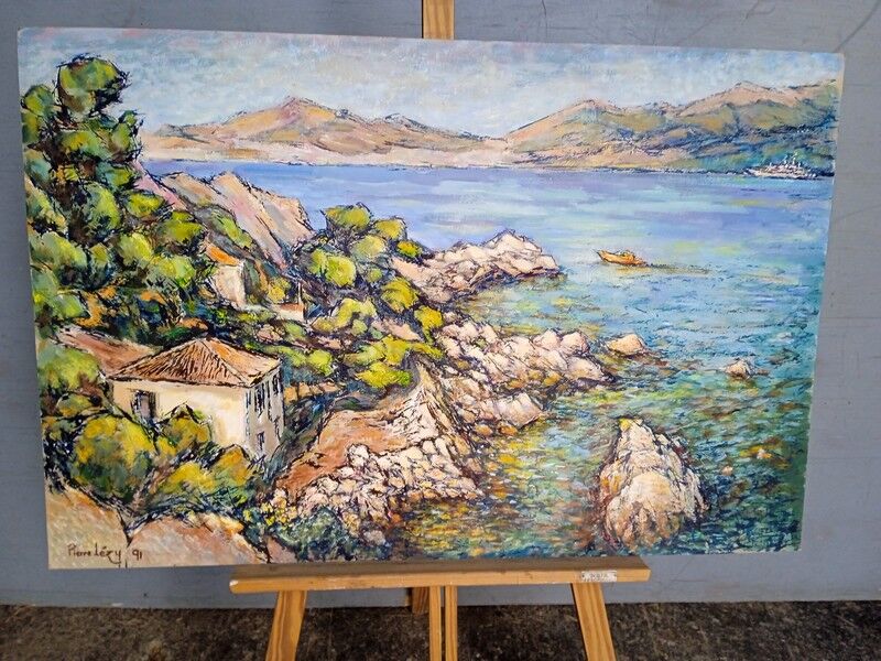 Provencal landscape calanque oil / cardboard signed 85/56cm