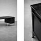 Vintage Mid-Century Danish Modern Minimalist Black Oak Desk with Chrome Base