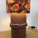 Table lamp in handcrafted ceramic, Mid Century style with floral shade.