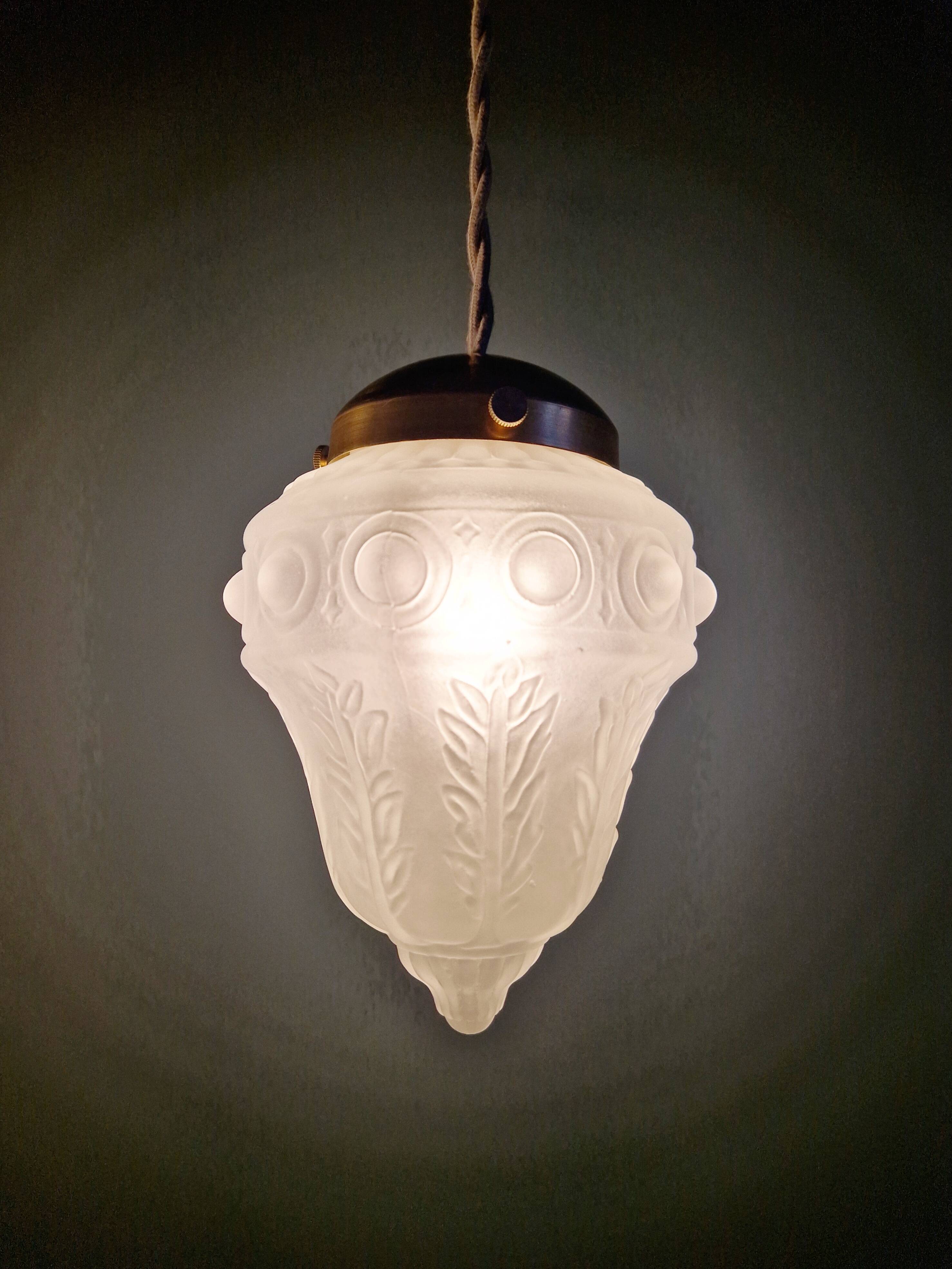 Art Deco pendant light in transparent satin glass, 1920s-30s