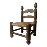 Wood Turned Bobbin Low Rush Chair in the manner of Charles Dudouyt, France, 1950s