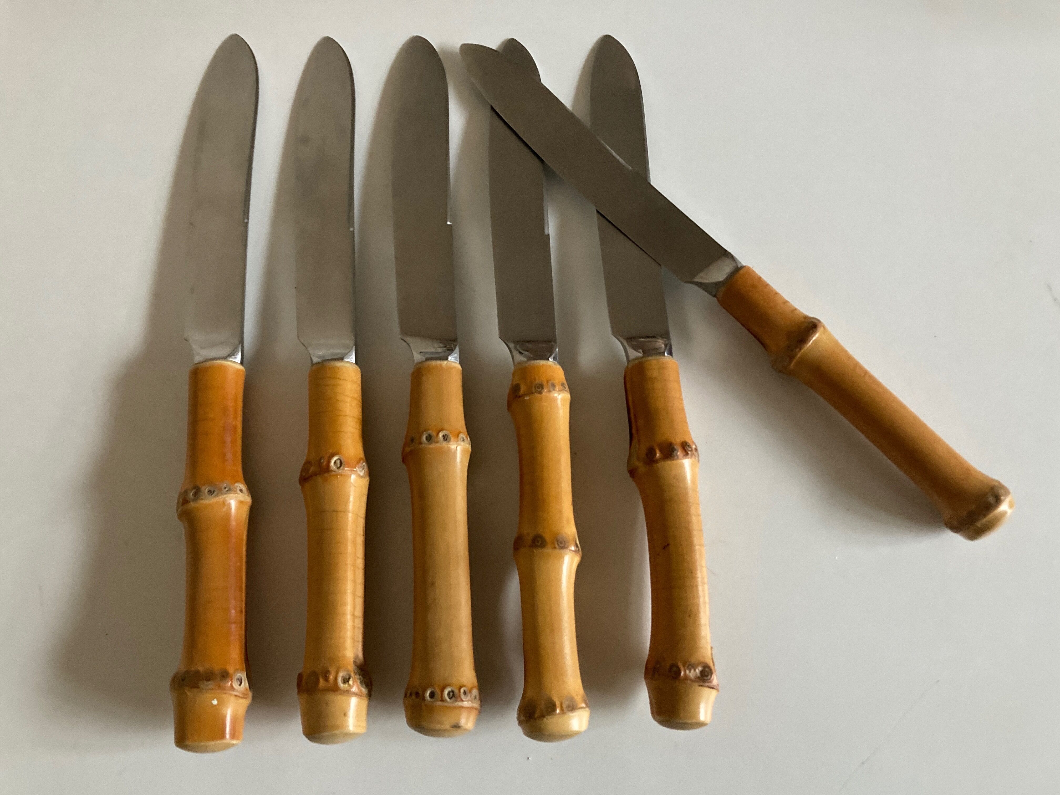 Set of 6 dessert knives bamboo handle 1960