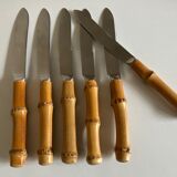 Set of 6 dessert knives bamboo handle 1960