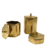 Set of 3 solid Brass boxes , De Falco Italy 1970s