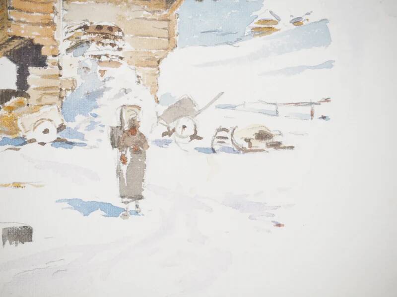 René leverd: switzerland, the sheepfold of lagnau, original signed watercolor