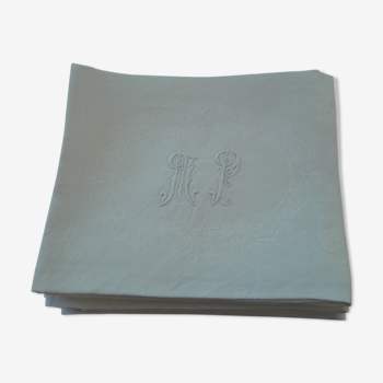 Lot de 8 serviettes de table anciennes damassé  lin monogramme MP