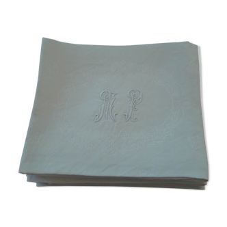 Set of 8 old damask napkins linen monogram MP