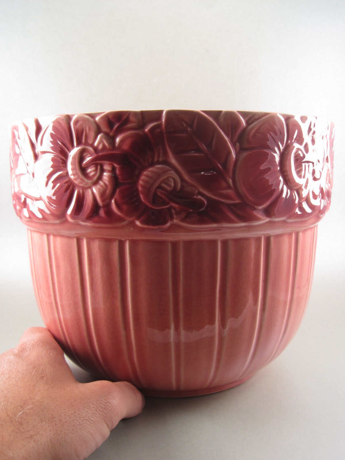 Art deco pink earthenware pot cover