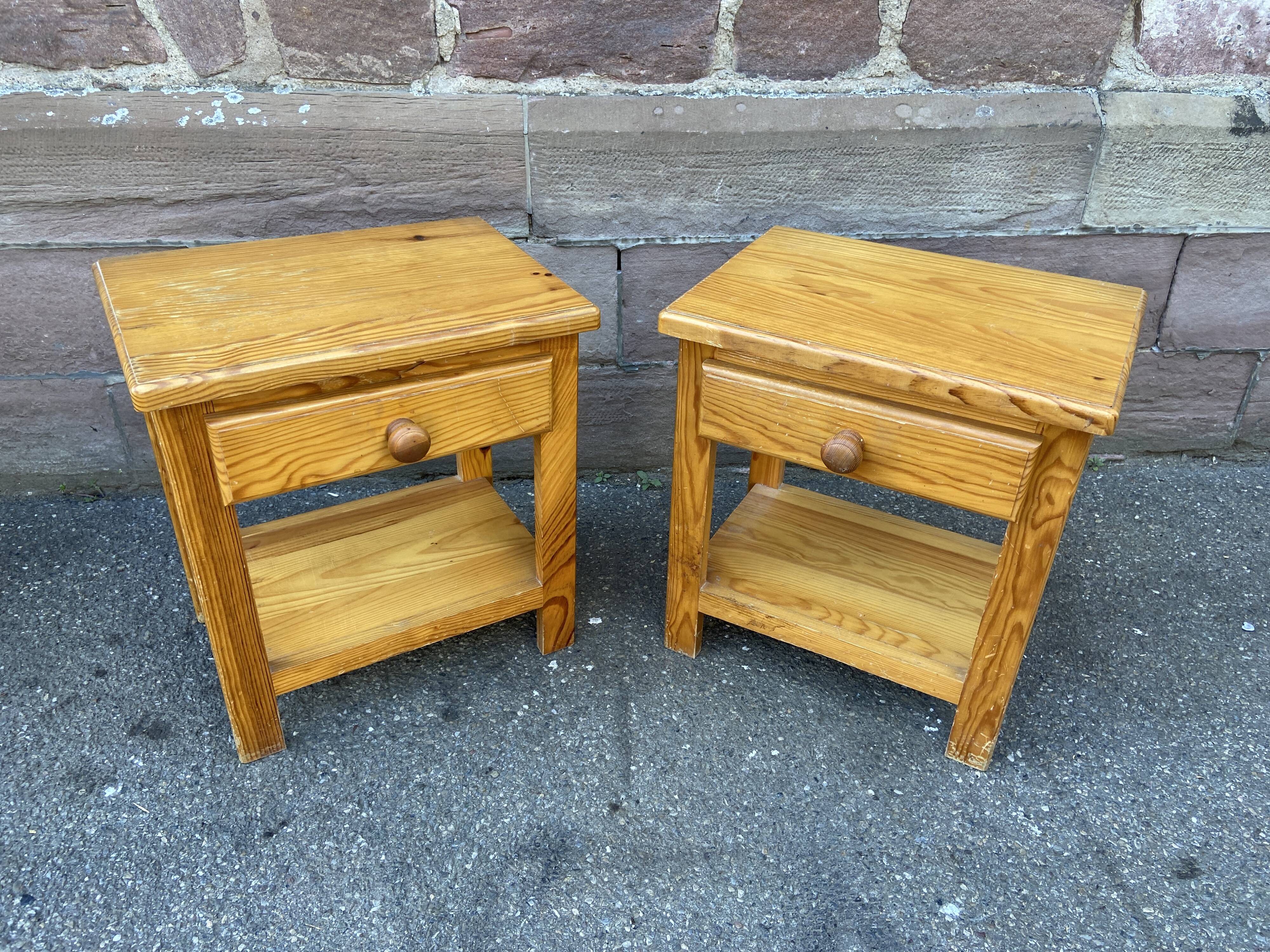 Scandinavian bedside pair wood pine fir vintage design 1980