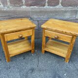 Scandinavian bedside pair wood pine fir vintage design 1980