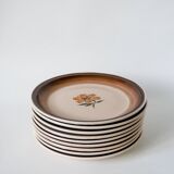 Set of 9 flat plates in Gien stoneware with flowers 1970