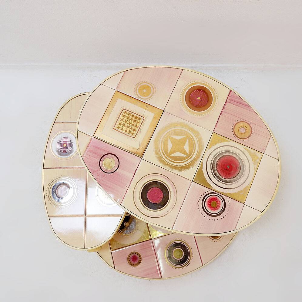 French pink ceramic swivel coffee table by Georges Pelletier, 1960s.