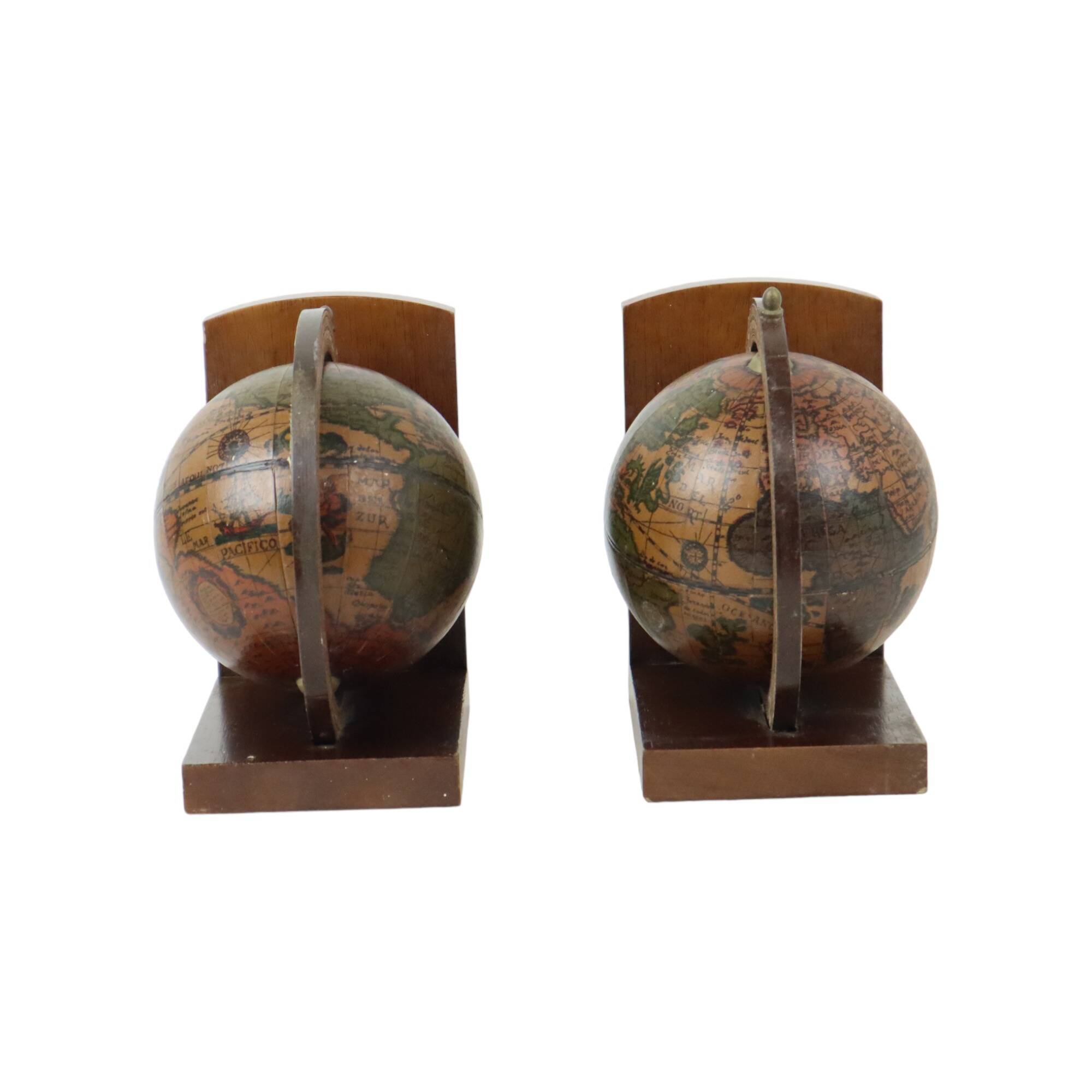 Vintage Set of Wooden Globe Bookends from the 1970s