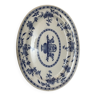Plat ovale faïence Delft Minton (bouquet de fleurs bleu)