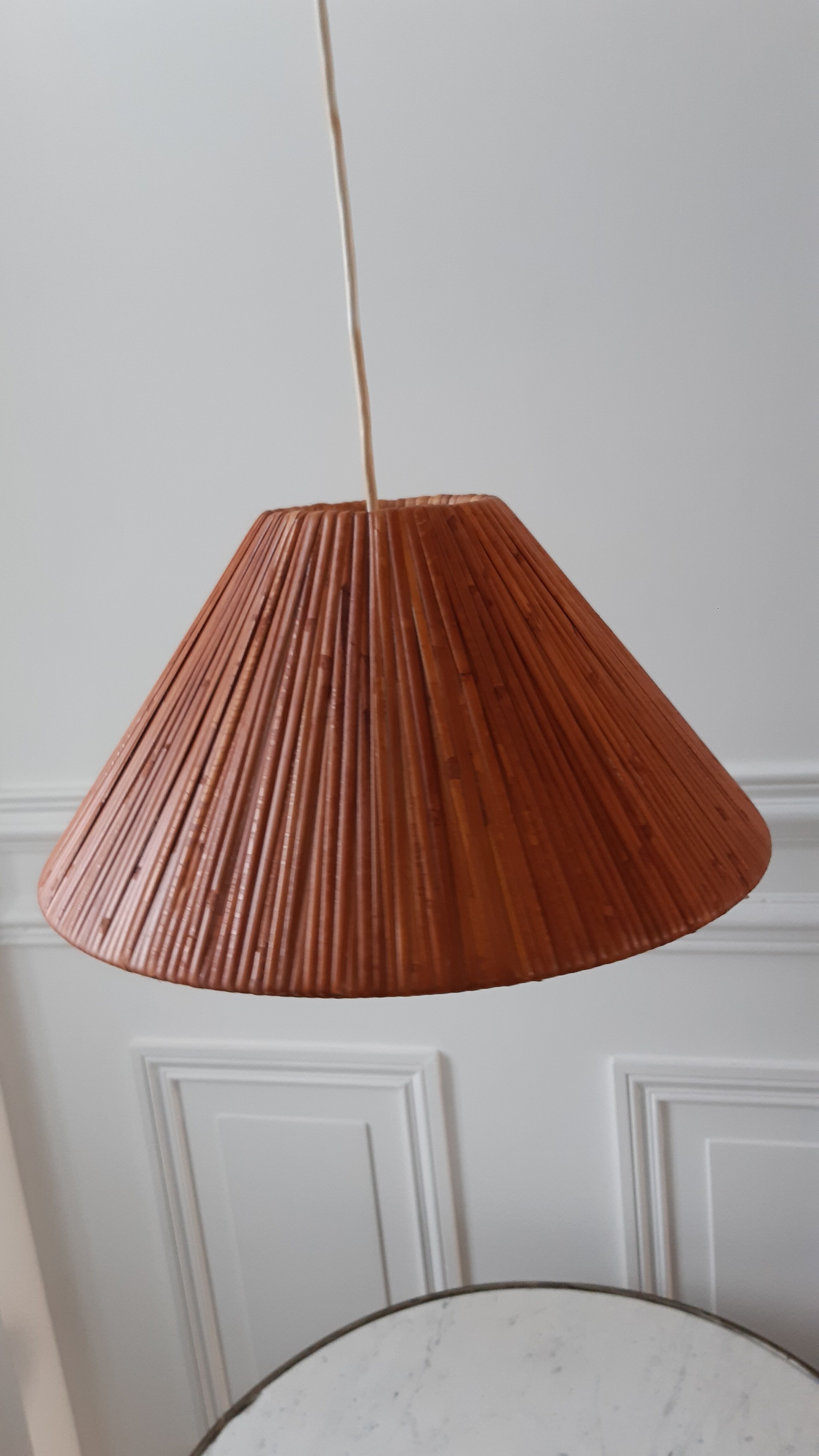 Suspension vintage en bois bambou années 60-70