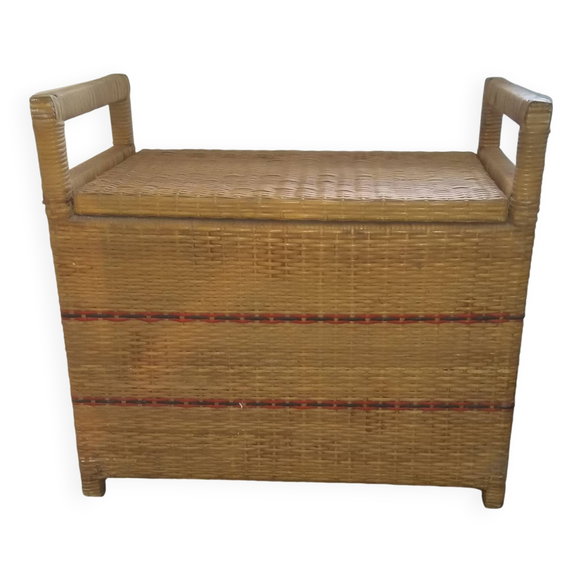 Coffre banc en rotin vintage