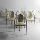 Postmodern dining chairs in steel and white leather, Belgium 1980s