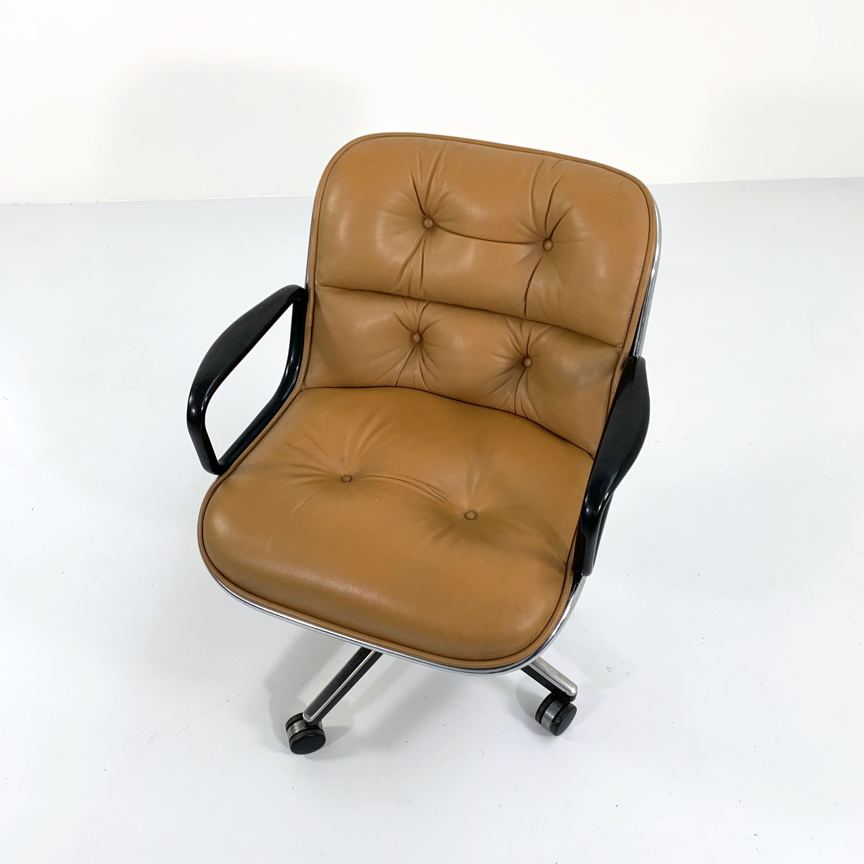 Office chair on camel leather wheels by Charles Pollock for Knoll, 1970