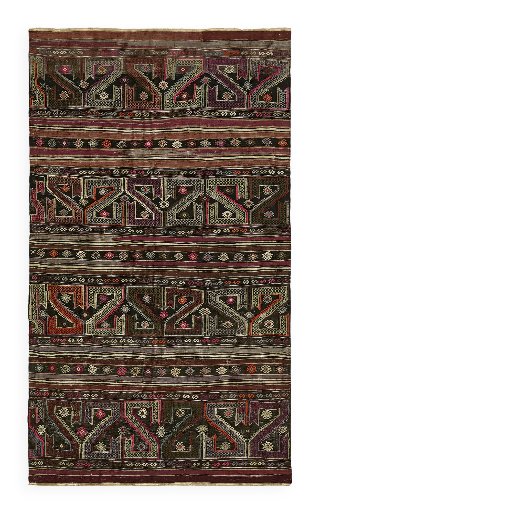 Turkish Handmade Vintage Anatolian Kilim 136 cm x 230 cm