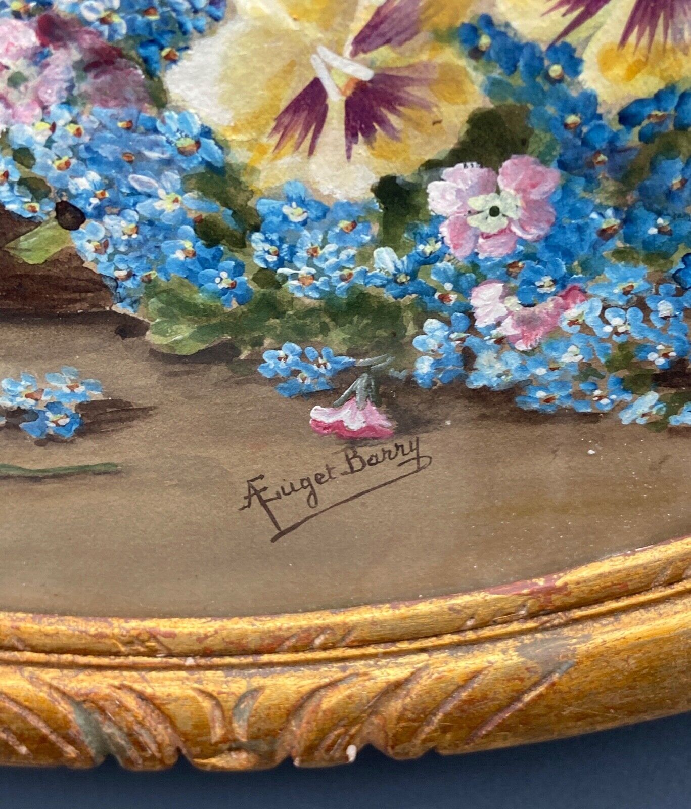 Watercolor on paper bouquet of flowers by a euget-barry xxe frame dore