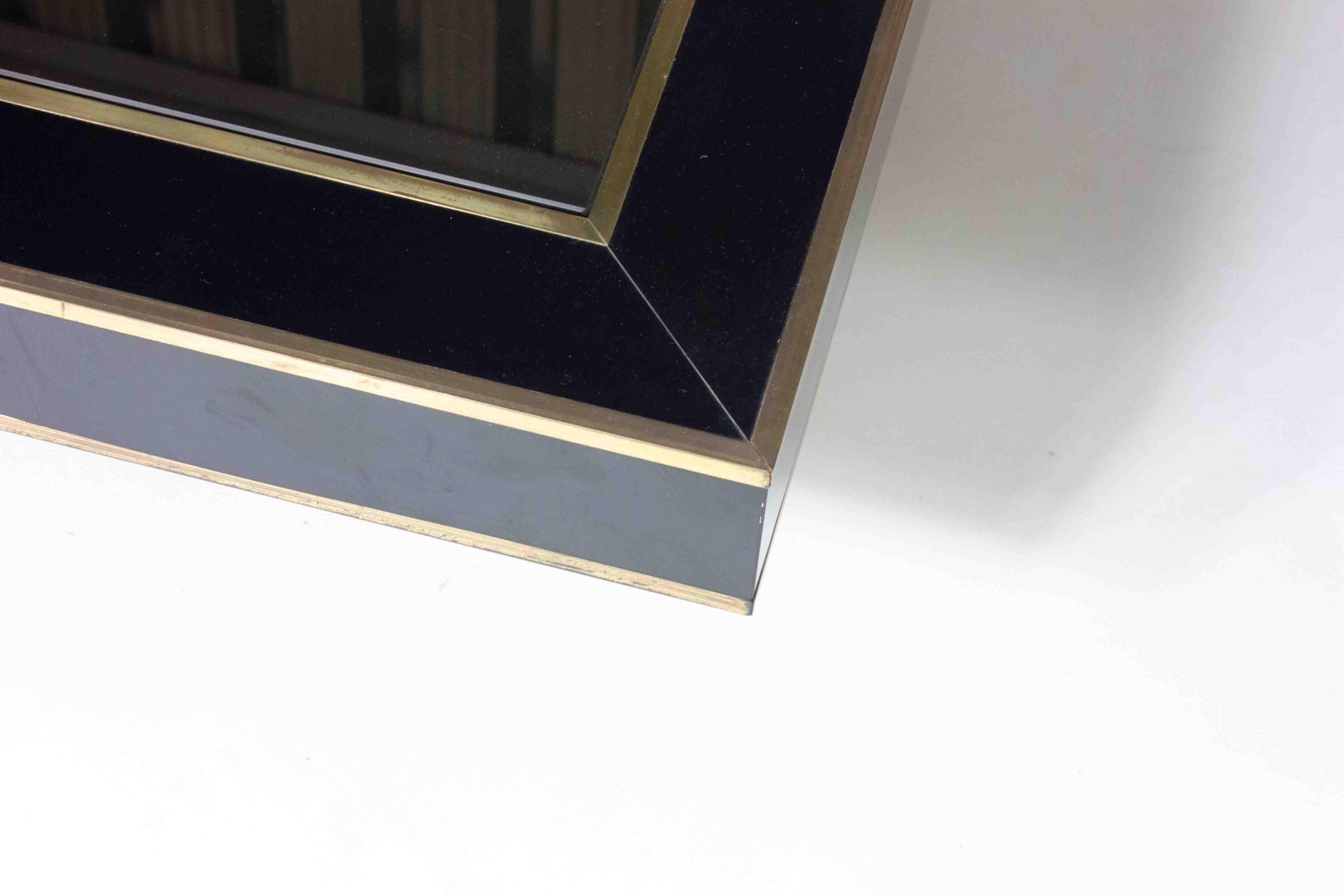 Regency black and brass mirror coffee table, Italy 1980s