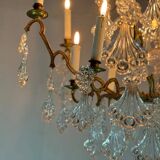 Gilt bronze cage chandelier decorated with glass pendants in the shape of peacock feathers circa 1800