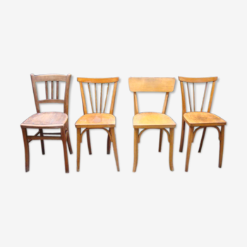 Lot of four old mismatched bistro chairs