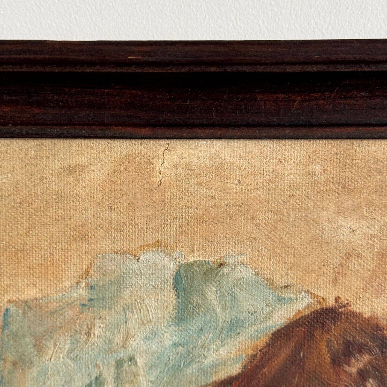 Oil on Isorel portrait of a young girl with a blue scarf, monogrammed MP