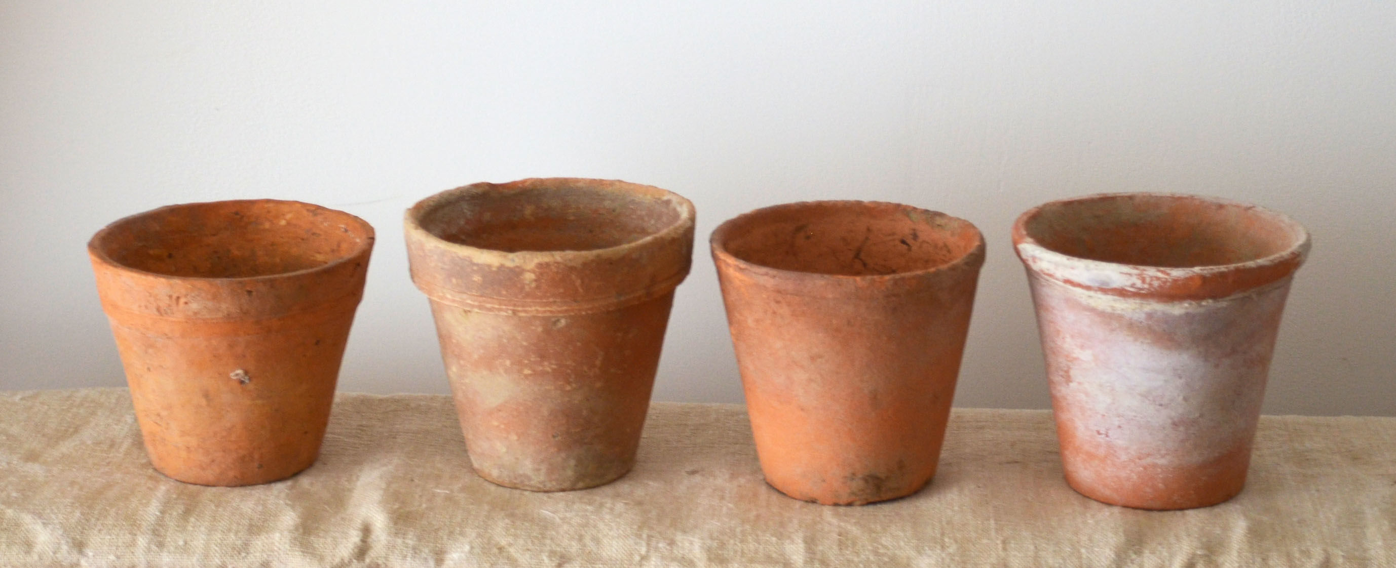 4 old terracotta pots height 12 cm