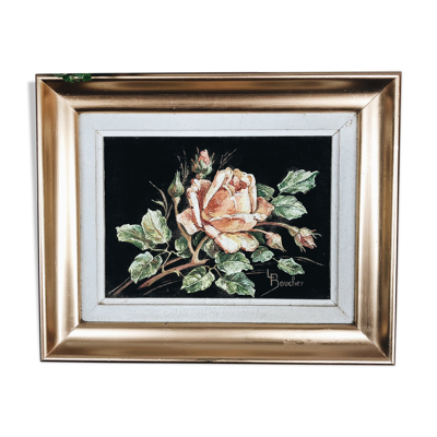Peinture sur velours ''La rose'' signée L. Boucher
