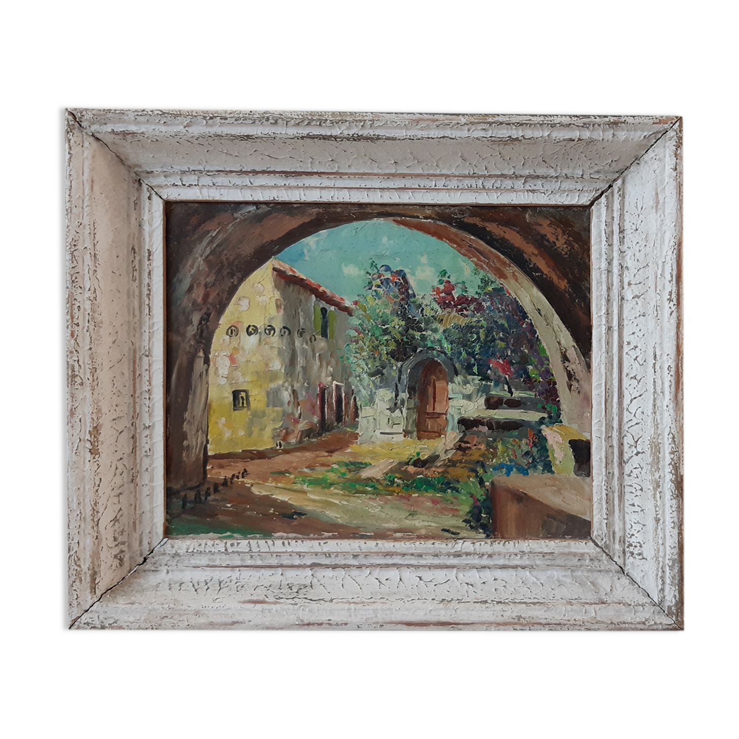 Oil on wood painting signed vintage