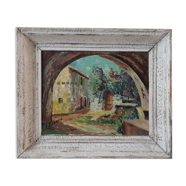 Tableau huile sur bois signé vintage