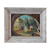Oil on wood painting signed vintage