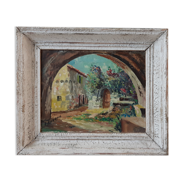 Oil on wood painting signed vintage