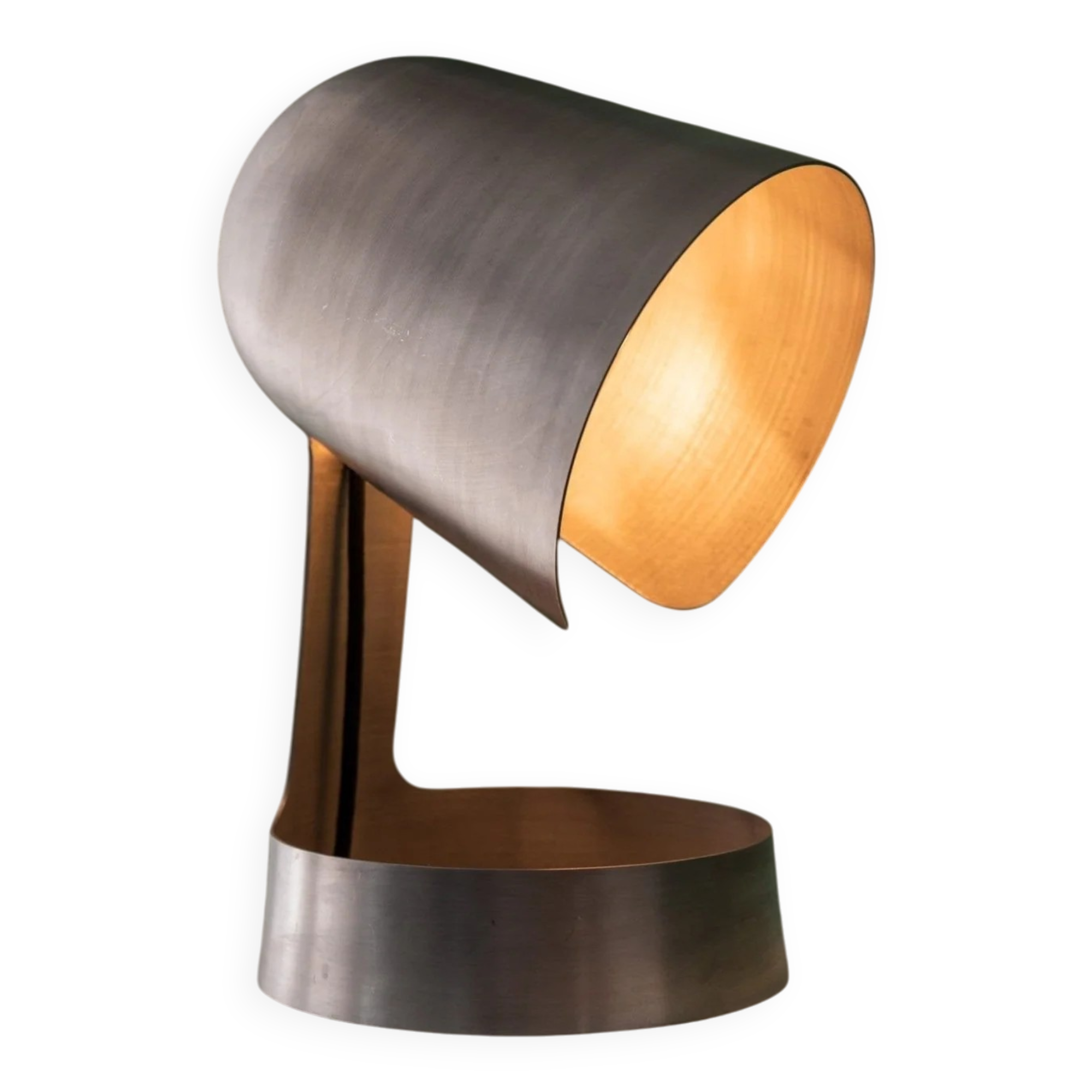 Matte silver aluminum table lamp by Dominik Hehl, vintage 2012 design, sculptural industrial vibe