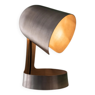 Matte silver aluminum table lamp by Dominik Hehl, vintage 2012 design, sculptural industrial vibe