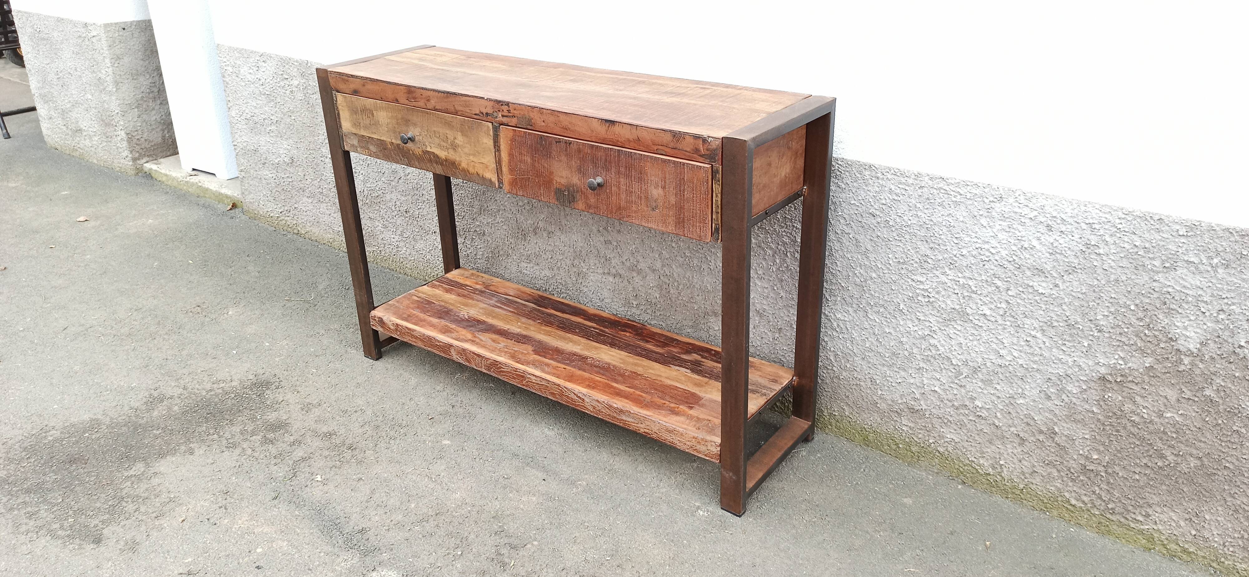 Console 2 drawers in old wood