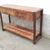 Console 2 tiroirs en bois ancien