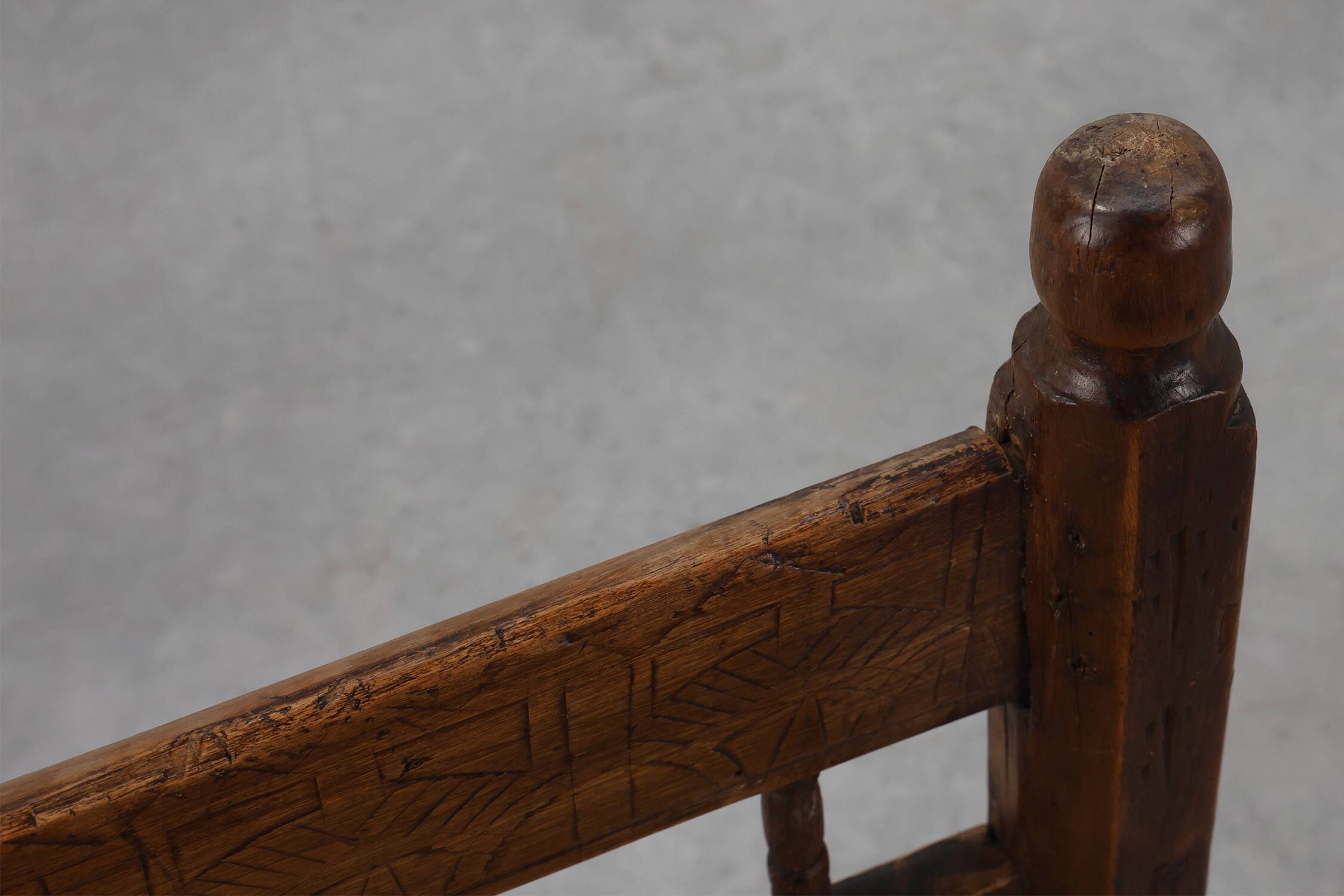 19th Century Spanish Hand-Carved oak Side Chair with Velour Seat