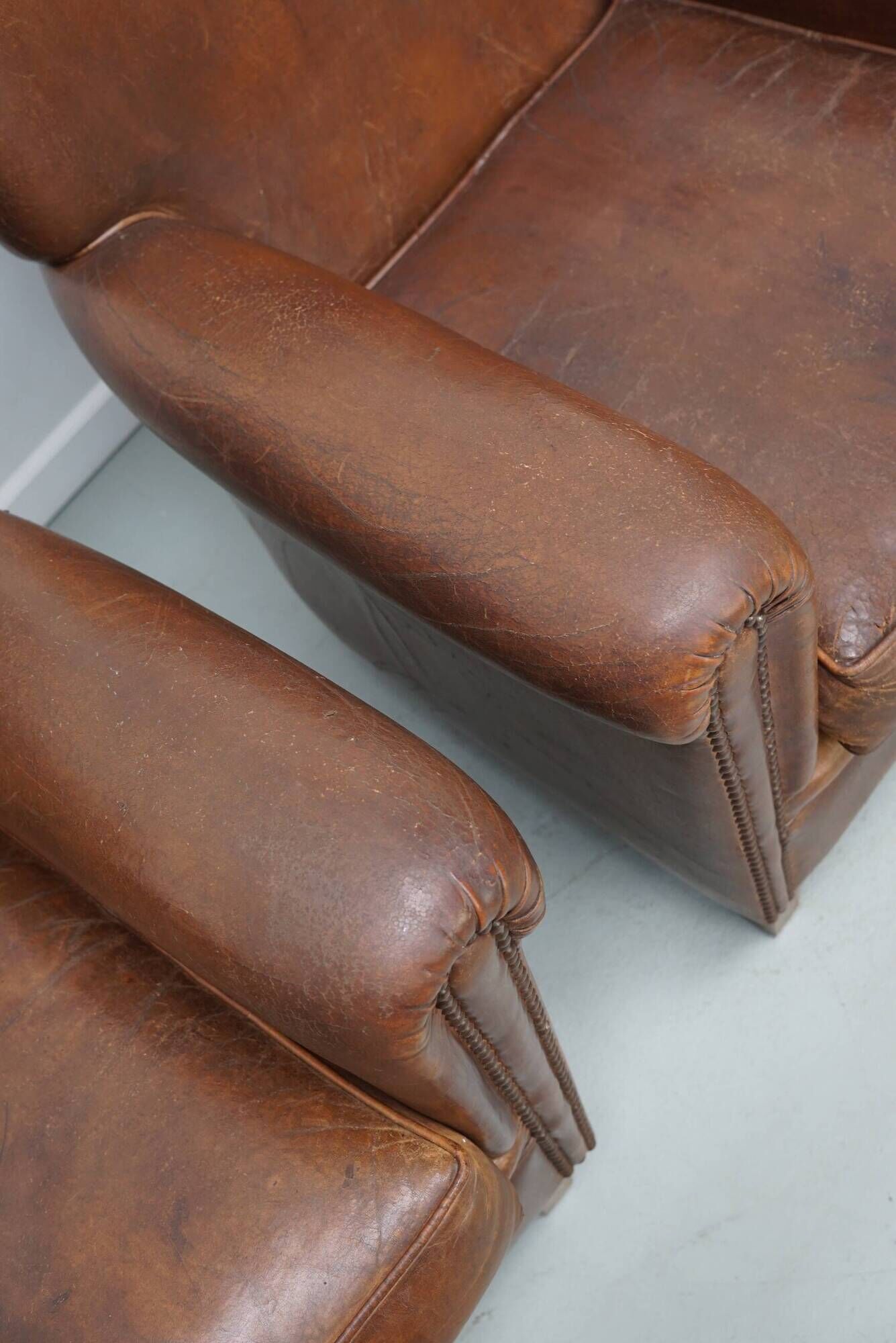Vintage Dutch Cognac Colored Leather Club Chair, Set of 2