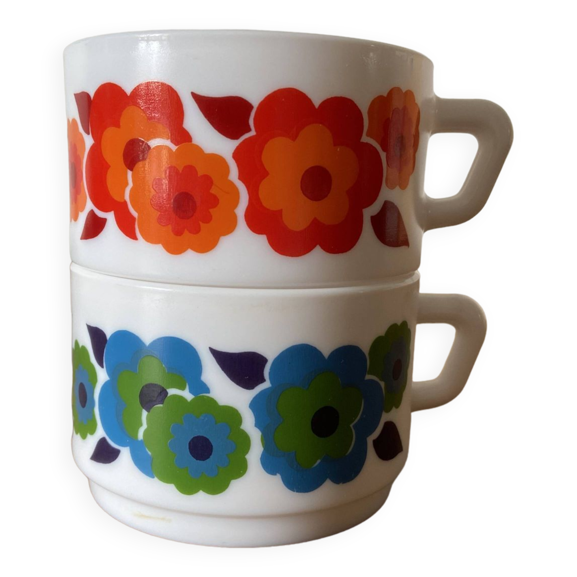 Duo de tasses arcopal vintage années 80, motif Lotus