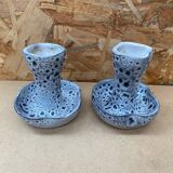 Pair of YURTSUA Candle Holders Vallauris Style Grey Ceramic Lava Vintage #B160