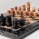 Vintage Peach-and-Black Marble Chessboard with Stone Pieces, Italian 1960s Design – Elegant Gift