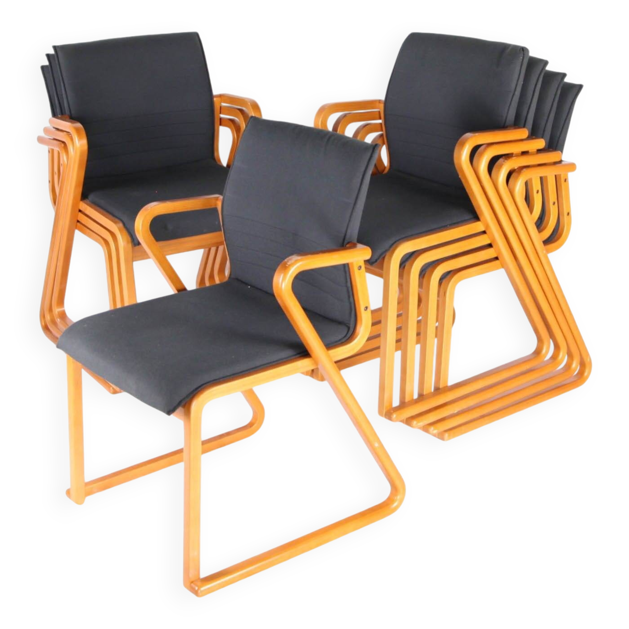 Suite de 8 chaises bois et tissu