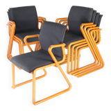 Set of 8 wooden and fabric chairs