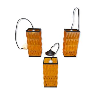 Set of 3 suspensions from the 70s in orange plastic diamond tips