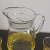 Old pitcher with its 8 yellow granite glasses with gold edging vintage 50's